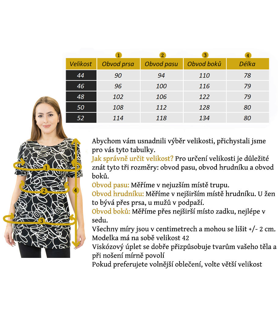 velikostní tabulka tunika mária